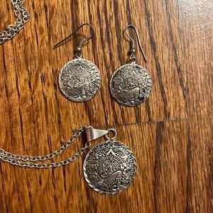 Sterling Silver Aztec Necklace and Earrings Set